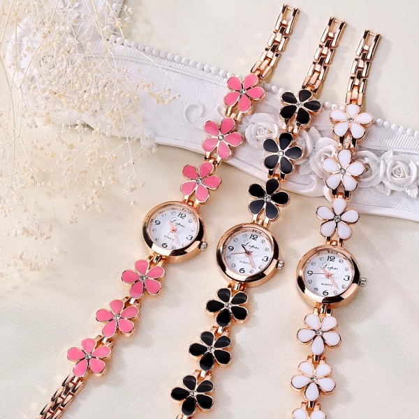LVPAI Brand Klockor Dam Daisies Blomma Guld Strass Armband Armbandsur Watch Kvinna Mode Klassisk watch Pink
