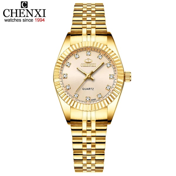 CHENXI Luxury Style Watch i rostfritt stål Kvartsklockor Vattentät Diamant Kvinna Armbandsur Mode Elegant Damklocka 004A Gold Golden
