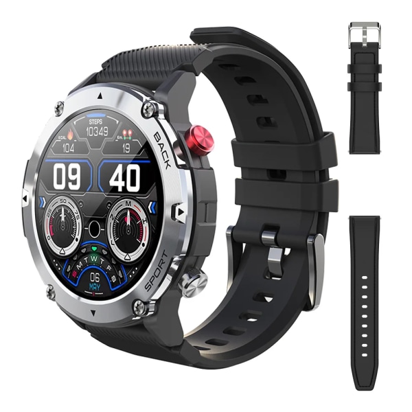 LEMFO LF26 Max Smart Watch Herr Bluetooth Call Smartwatch IP68 Vattentät 360 HD Screen Standby för Android IOS Silver black(.318)