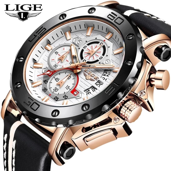 2023 Toppmärke LIGE Herrklockor Mode Sport Watch Herr Luxury Date Vattentät Quartz Chronograph Relogio Masculino+Box SIlver Black