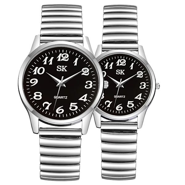 Mode Män Dam Armbandsur Par Flexibel Stretch Band Quartz Klockor Man och Dam Klocka Present Male Black White