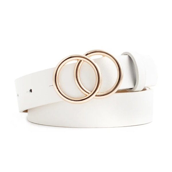 Dammode Stor dubbelring Cirkel Metallspänne Bälte Vild midjeband Dam Breda läderremmar Bälten för fritidsklänning Jeans Style 2 White One Size