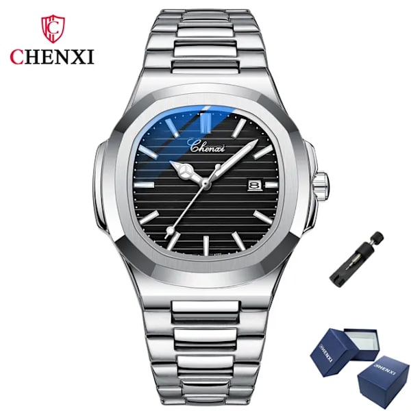CHENXI 8222 Case i rostfritt stål Modekalender Kvarts Vattentät Lysande Man Klockor Reloj Hombre Multicolor