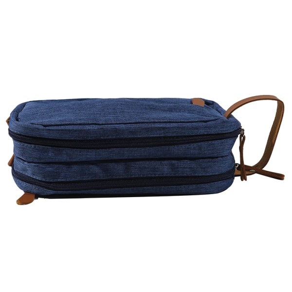 2023 Ny Casual Canvas Kosmetikväska med Läderhandtag Resor Män Tvätta Rakning Kvinnor Toalettförvaring Vattentät Organizer Bag navy blue