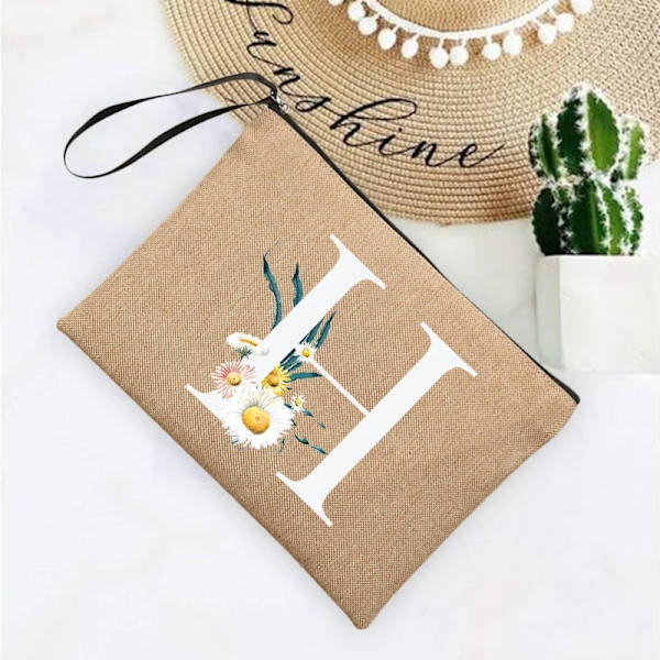 Inledande brev Blomma Linne Dragkedja Kvinnor Kosmetikväskor Mujer Bolsa Sommar Beach Organizer Case Neceser Sminkväska Q06621-A012BR-S