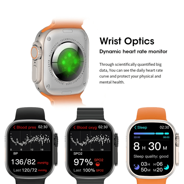 Ultra 9 Smart Watch Men GPS NFC Sports 2,2 tums HD-skärm IP68 Vattentät Bluetooth Ring Smartwatch med Voice Assistant Black
