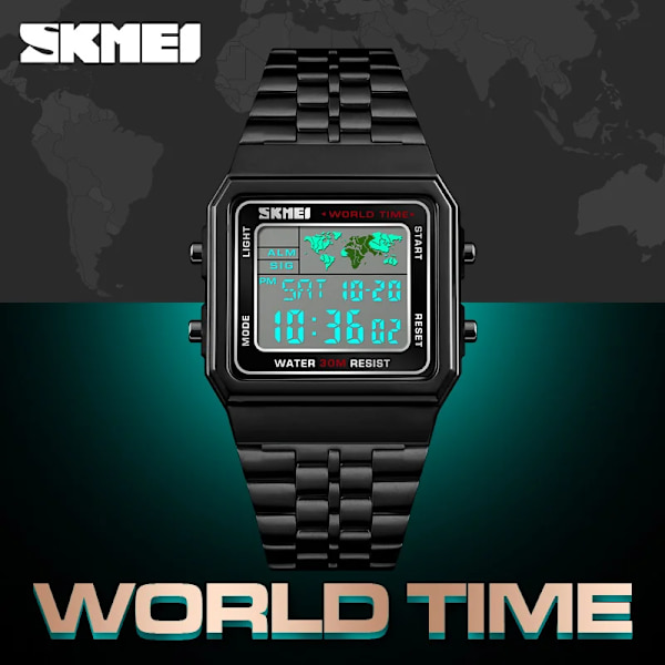 SKMEI Top Lyx Mode Watch Herr Väckarklocka 3Bar Vattentät Rostfritt stål Armband Digitala klockor reloj hombre 1338 sllver with box