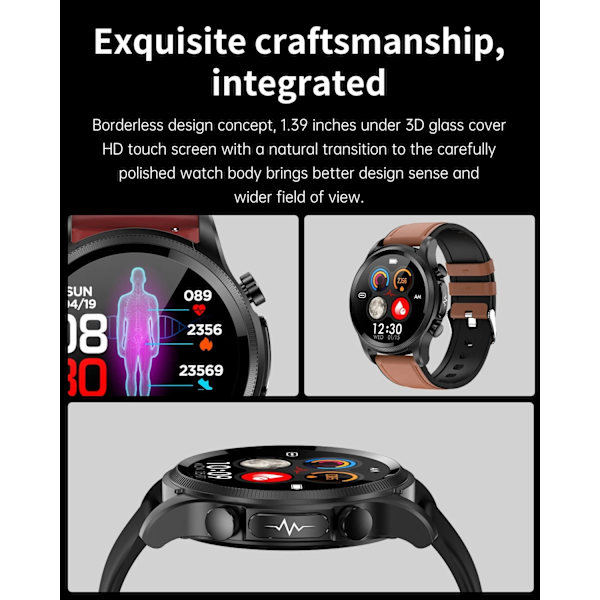 V2 GEJIAN Ny EKG+PPG Heart Rate Smart Watch Herr Bluetooth -telefon Healthy Sports Vattentät Smartwatch för IOS Android mesh belt black