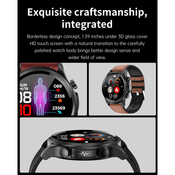 V2 GEJIAN Ny EKG+PPG Heart Rate Smart Watch Herr Bluetooth -telefon Healthy Sports Vattentät Smartwatch för IOS Android silicone black