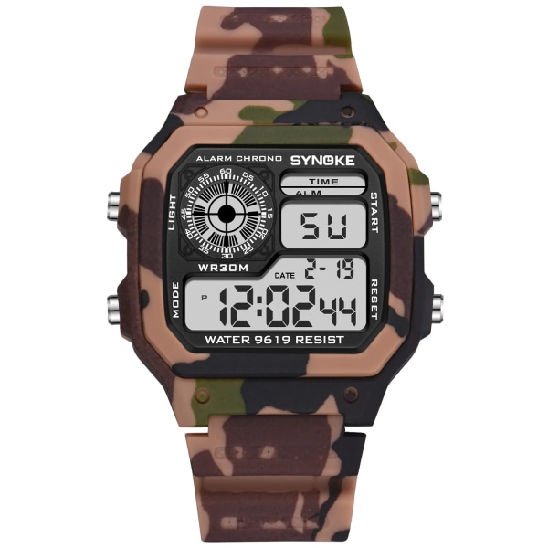 SYNOKE digital watch för män Kamouflage Grön Militär Vattentät Sport Elektronisk Klocka Hane LED-skärm Armbandsur Väckarklocka Camouflage Coffee