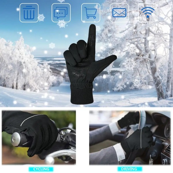 MOREOK Vindtäta vinterhandskar Löparhandskar Pekskärm Antisladd Cykelhandskar Varma fleece thermal handskar för män kvinnor MK023 Black Fleece M
