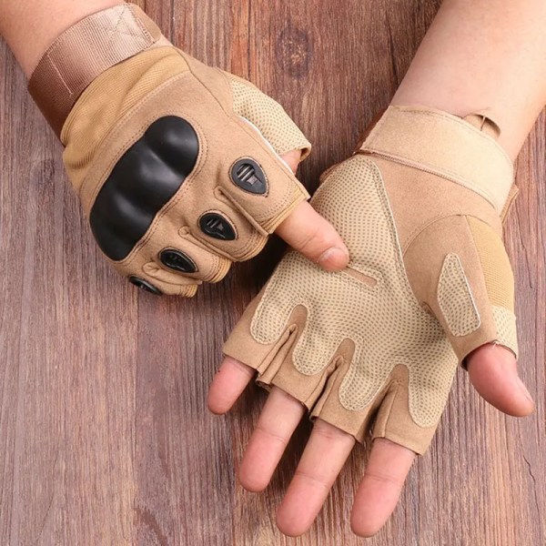 Helfingerhandskar för män Militära taktiska handskar motorcyklist Paintball Skytte Airsoft Strids Körning Jakt Cykelhandskar Khaki  Short L