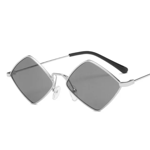 Solglasögon Dam Metall Rhombus Solglasögon Irregular Vintage Small Frame Goggle Uv400 Dam Oculos Gafas De Sol silver gray AS