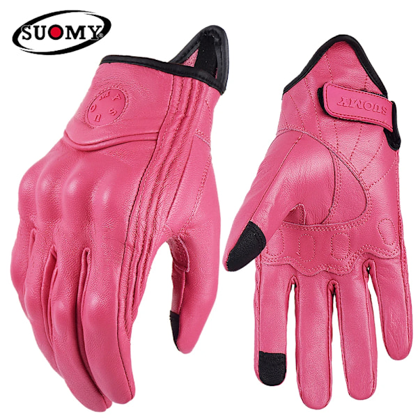 Suomy Motorcykelhandskar i Läder för Kvinnor Sommar Andningsbara Moto Gp Handskar Retro Hel Finger Cykelhandskar Rosa Xs-Xxl Pink XS