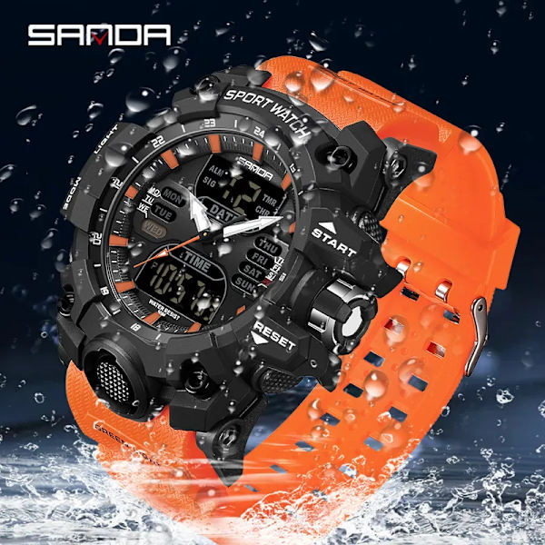 Ny 2023 Step Calorimeter Single Display Electronic Sanda 6126 Watch Simple Nightlight Vattentät Sport Electronic Watch red