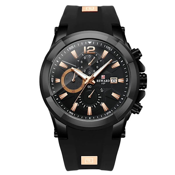 REWARD Mode Watch Vattentät Chronograph Timepiece Man Sport Date Quartz Armbandsur Anti-Scratch Luminous Watch Black