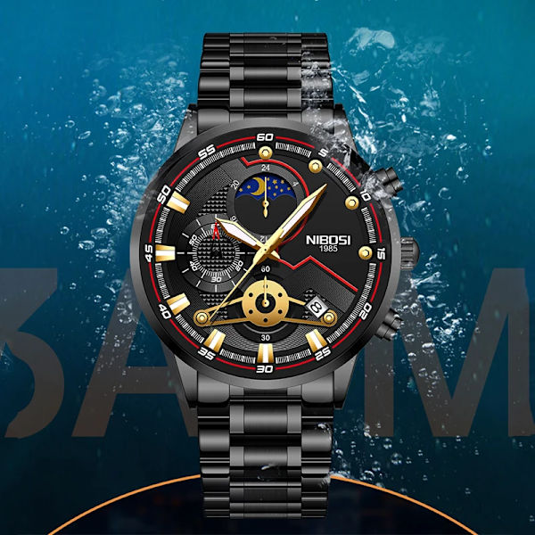 Nytt mode NIBOSI Watch för män Lyx Sport Kronograf Vattentät rostfritt stål kvartsklockor Herr Relogio Masculino C