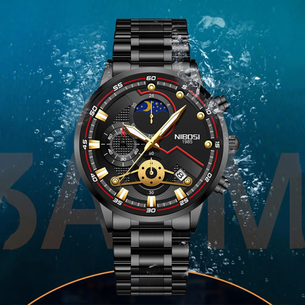 Nytt mode NIBOSI Watch för män Lyx Sport Kronograf Vattentät rostfritt stål kvartsklockor Herr Relogio Masculino E