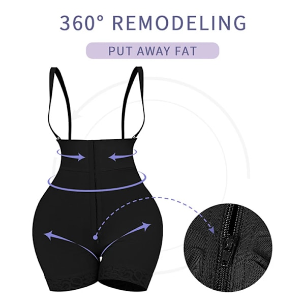 Fajas colombianska kvinnor justerbar axelrem Kropps timglasgördel - Ribbhöjd mellan ben Kvinnor Midja Tight Höftlyftande byxor black 4XL