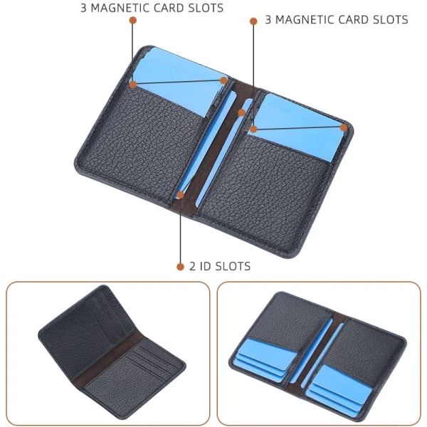 Baellerry Slim Folding Plånbok Herr Kortplånbok i mjukt läder Mini Kreditkortshållare Plånbok Tunn Kortväska Småväskor för kvinnor Black