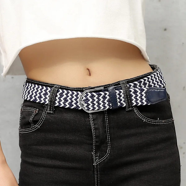 3,2 cm bredd kvinnor Casual Randig Stretch vävda midjebälten Elastiska manliga och kvinnliga jeans Dekorativt svart rött bälte för kvinna Black 110cm