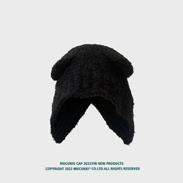 Nya Öron Höst Vinter Beanies Söta Säkerhetsbjörnar Hatt För Kvinnor Varm Tjock Lamb Fleece Resehätt Pullover Utomhus Dammössa Black Adult average size