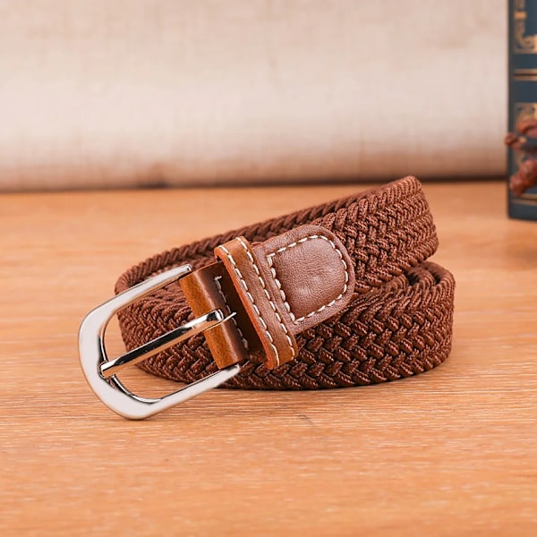 Nytt mode mångsidig canvas män kvinnor bälte metall spänne elastiskt flätat elastiskt bälte hög kvalitet camping fiske män bälten gym Brown 105CM