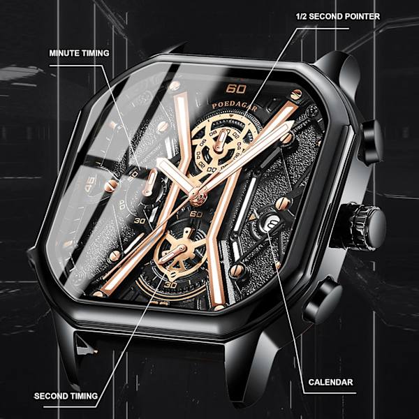 POEDAGAR Lyx Herrarmbandsur Högkvalitativ vattentät kronograf Lysande Date Man Klockor Läder Herr Quartz Watch Militär Silver White L