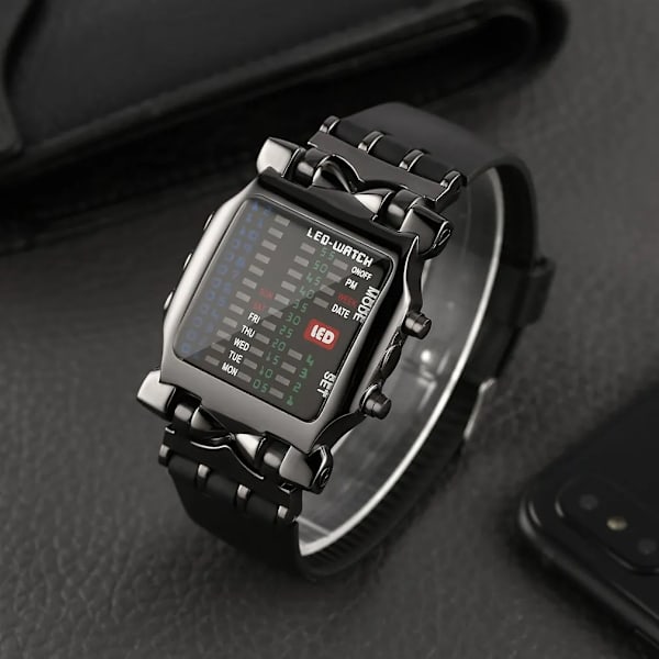 LED- watch Män Mode Kreativ Krabba Typ Elektronisk Watch Lysande binär present Affärsstil Cool Vattentät Multi Black
