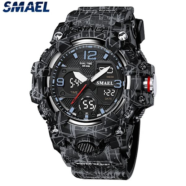 Watch Watch För män Väckarklocka Stoppur LED Digital Bakgrundsbelysning Dual Time Display 8008 Herrklockor Vattentät CAMO-BLACK