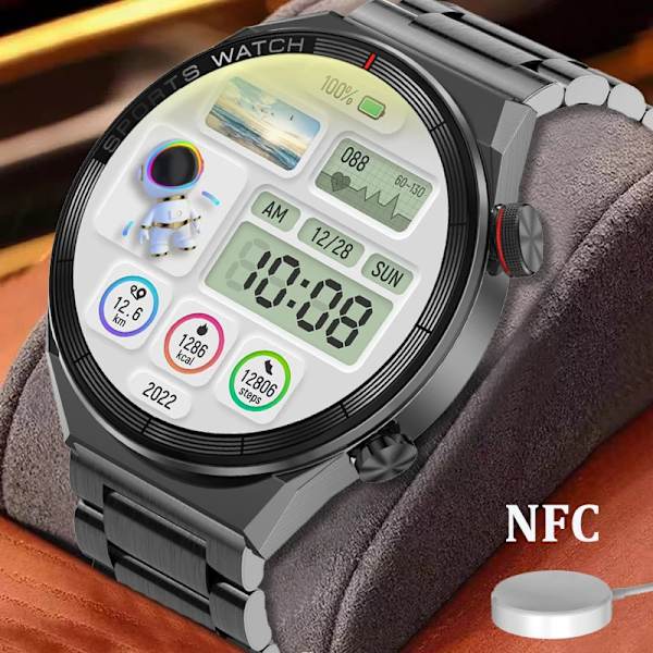 Ny Smart Watch Herr GPS Track Lokal musikspelare 454*454 AMOLED-skärm Bluetooth Call Sports Man Smartwatch För Huawei silver