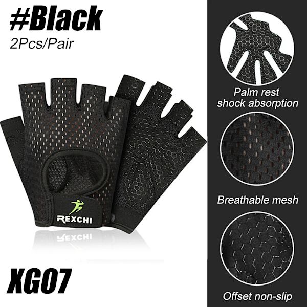 2st/par Gym Träningshandskar Herr Dam Andas Cykelhandskar för Fitness Träning Tyngdlyftning Hängande pull ups Klättring XG07-Black L