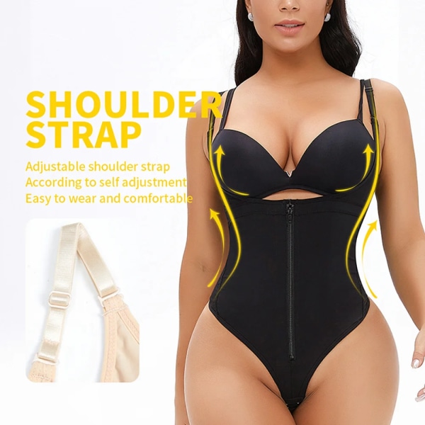 Faja reducerande och formande görd för kvinnor slimmande slida Platt mage Bodysuit med stor dragkedja Beige XL