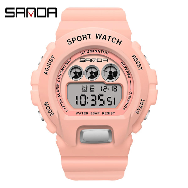 SANDA Mode Enkel Watch Herr Militärklockor Väckarklocka Ms Resistant Vattentät Digital Watch reloj hombre Pink