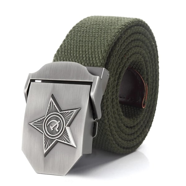 SupSindy Män&Kvinnor Canvasbälten 3D Five Rays Star Army Militär Taktiskt bälte CCCP Patriotiska soldater Man Strap Jeans Midjeband Black 90cm