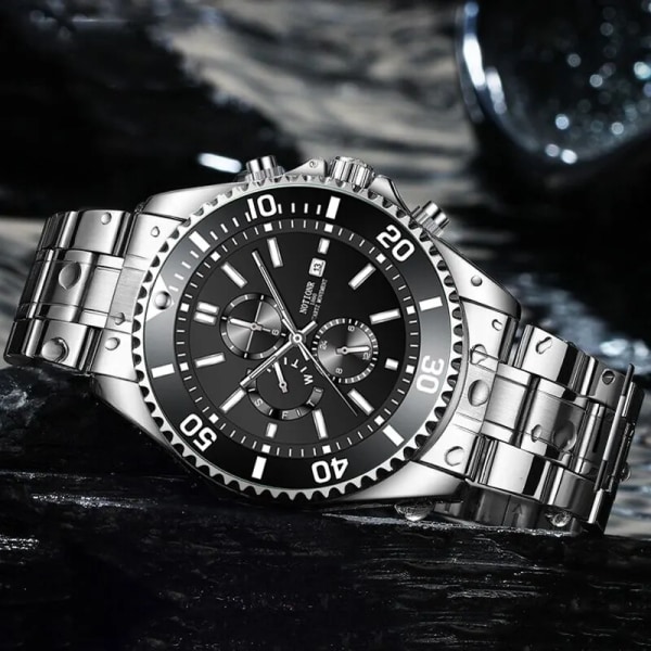 Mode Herr Sportklockor Man Lyxig Lysande Klocka Herr Företag Vattentät Kalender Datum Rostfritt stål Watch Silver Blue