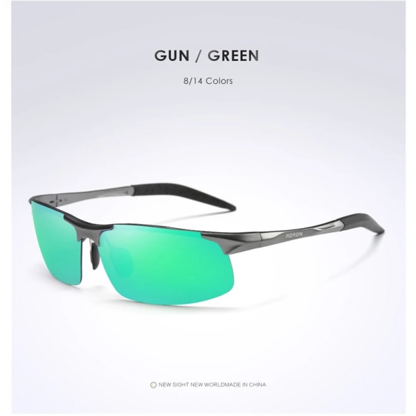 AORON Polarized Solglasögon Herr Sportkörning Solglasögon UV400 Skydd Aluminiumram Spegel Solglasögon Goggle Vintage Gray Green Glasses Case