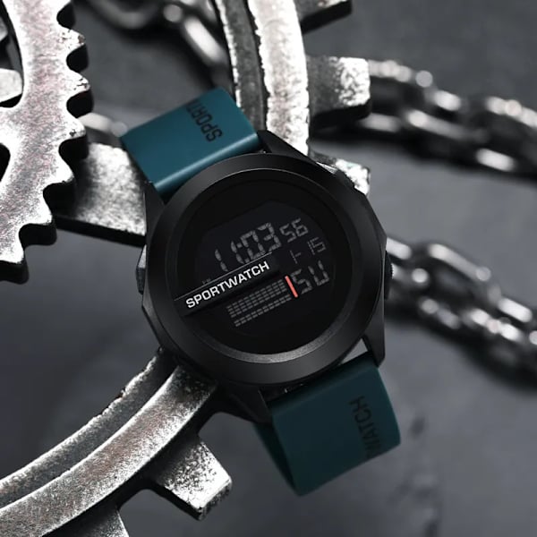 YIKAZE Watch Militär Digital Herrklockor Multifunktionsklocka Vattentät Lysande LED elektronisk armbandsur för barn A-Dark-Green