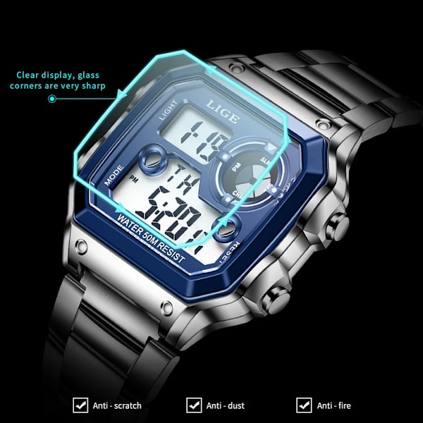 2022 NYHET Lyxmärke Watch Militär Digital Sport Armbandsur Herr Stålband Vattentät Klocka Man Relogio Masculino silver black(.328)