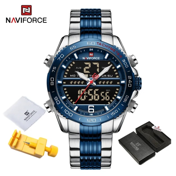 Lyxmärke NAVIFORCE Digital watch för män Stål Vattentät kronografklocka Mode Luminous Quartz Armbandsur Man SBEBE BOX