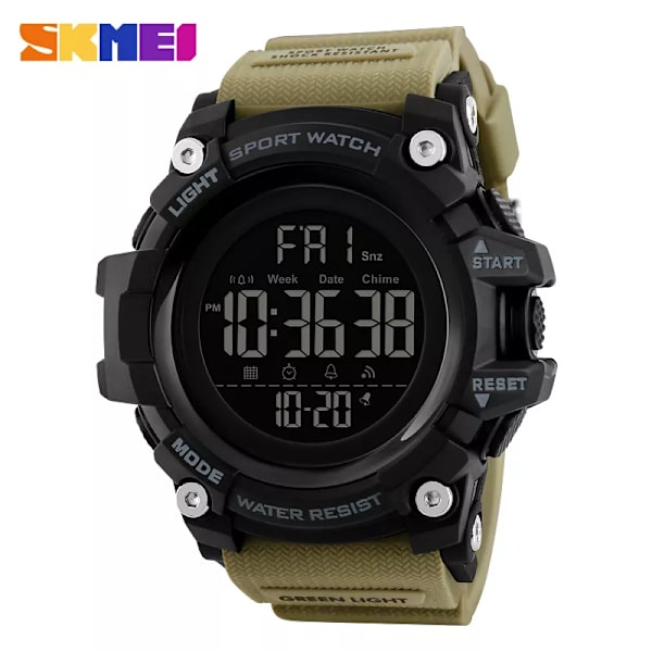 SKMEI Countdown Stoppur Watch Herrklockor Toppmärke Lyx Watch Vattentät LED Elektronisk Digital Watch khaki
