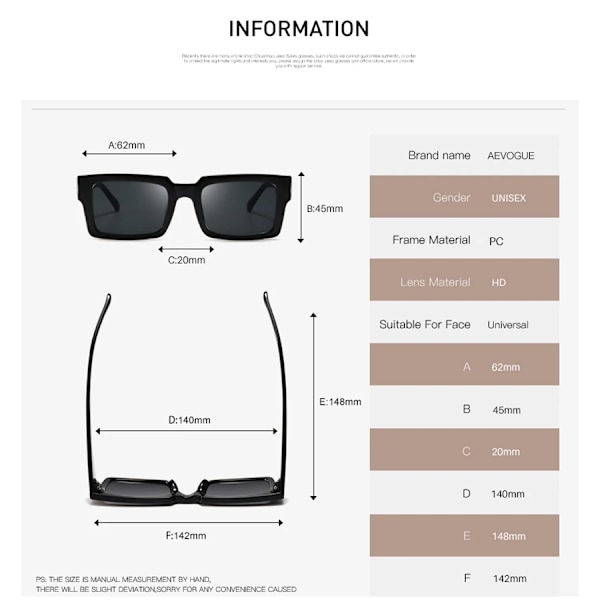 AEVOGUE Solglasögon Dam Rektangelbåge Transparent Brand Designer Retro Solglasögon Unisex fyrkantiga Brun UV400 AE0664 NO2 follow picture