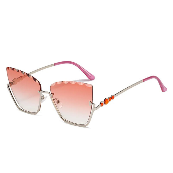 Halvbåglösa Cat Eye-solglasögon Dammode Cateye-solglasögon för damer Trendiga metall halvramssolglasögon Orange as picture
