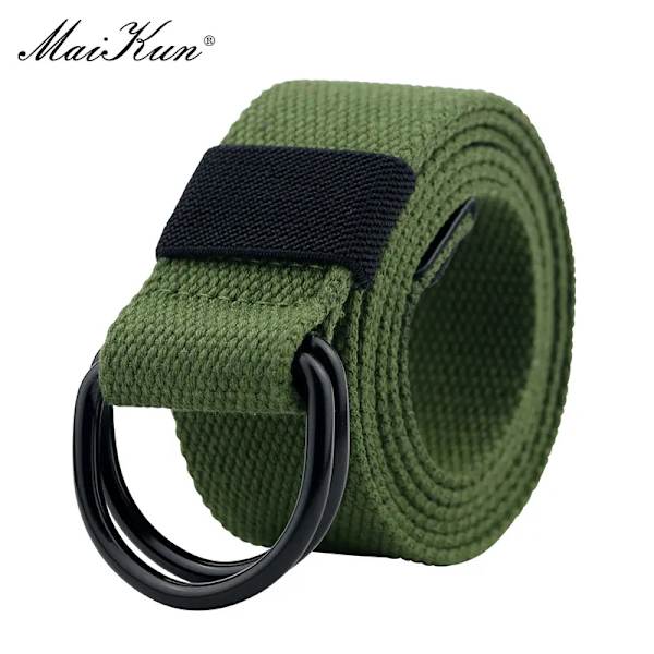 Maikun Tactical Canvas Herrbälte Högkvalitativ unisex dubbel D-ringsspänne Midjeband Casual Canvas Dambälte Tyg för jeans Army Green 110cm