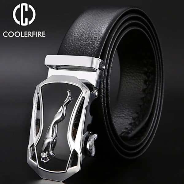 Herrbälte Metall Lyxigt märke Automatiskt läderspänne Högkvalitativt bälte för män Affärsarbete Casual Designer Mode StrapZDP001 Cool Black 105CM
