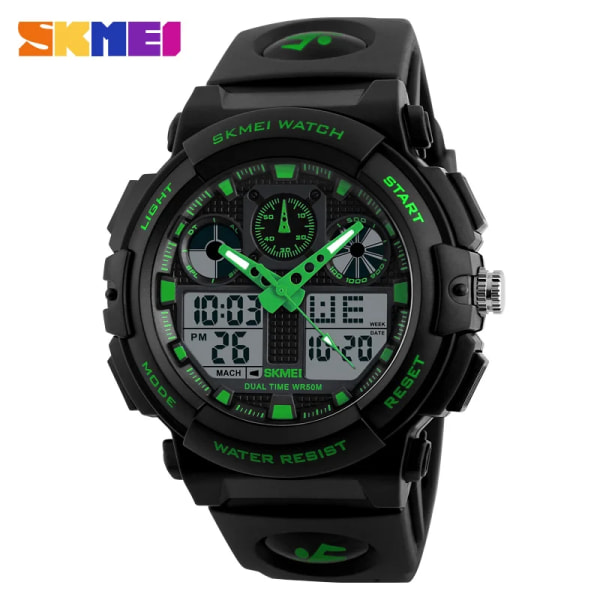 SKMEI Sports Watch Herr Digital Double Time Chronograph Watches 50M Watwrproof Week Display Armbandsur Relogio Masculino 1270 green