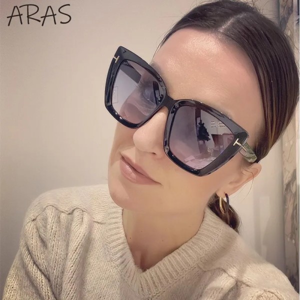 Mode Cat Eye Solglasögon Dam Lyxmärke Trendiga Oversized Cateye Solglasögon Dam Gradient Solglasögon Big Frame Glasögon C8 Gradient Gray With the box