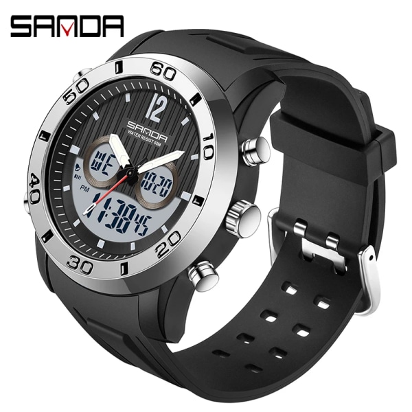 SANDA Janpan Electronic Movement Herrklockor Sport 2Time Led Display Militär Digital Vattentät Watch Relogio Masculino Black Gold