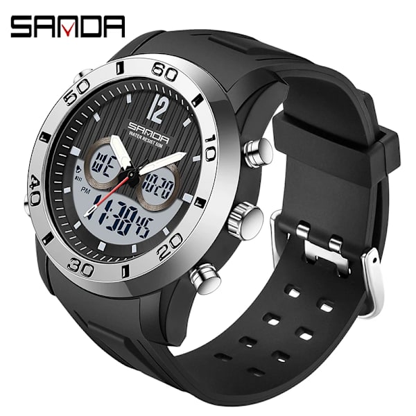 SANDA Janpan Electronic Movement Herrklockor Sport 2Time Led Display Militär Digital Vattentät Watch Relogio Masculino Black Red