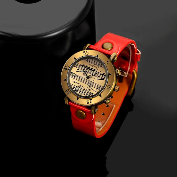 Womage varumärke damklockor musikstil mode damklockor läder damklocka watch bayan kol saati mujer relogio feminino Red